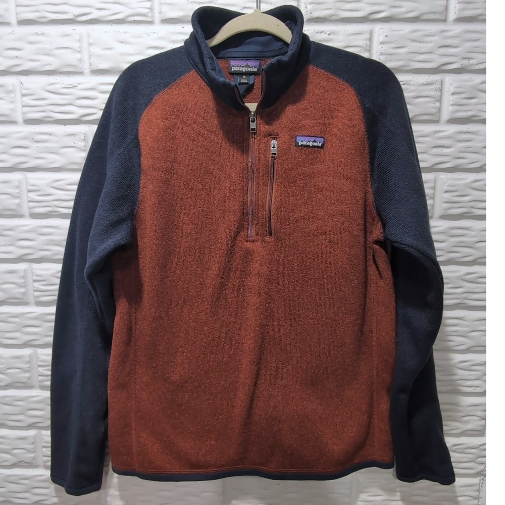 Patagonia Better Sweater 1/4 Zip Fleece Pullover Men Medium Orange Navy Gorpcore